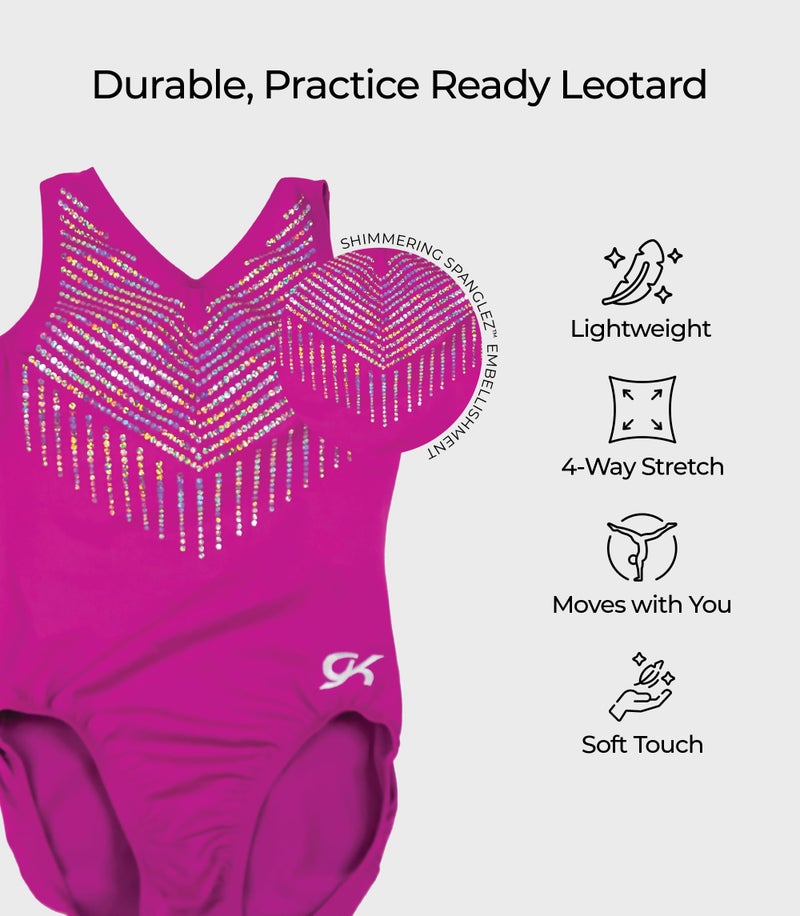 GK Girls Pink Diamonds Gymnastics Leotard â€“ Durable Sleeveless Dance & Ballet Outfit with No-Slip Leg Line, Stretch Fit, & Competition Comfort (CM, Pink) - Image 3